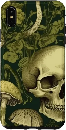 Vista 11 de iPhone 16 Skull Pattern Olive Green Mushroom Case