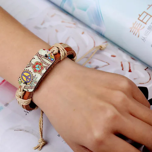 Vista 2 de Long tiantian Pulsera de cuero hippie para hombres y mujeres, pulsera trenzada bohemia de los años 80, joyería hippie