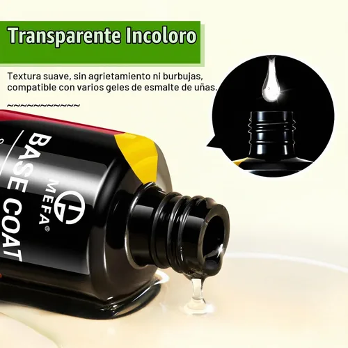 Vista 6 de MEFA Juego de 2 piezas de 15 ml de esmalte de uñas de gel, capa superior y base, esmalte de uñas de gel sin necesidad de limpieza, efecto de brillo