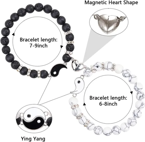 Vista 60 de 2 pulseras magnéticas para parejas, piedra natural negra mate, cristal para votos de amor eterno, juego de pulseras de cuentas de piedra de energía