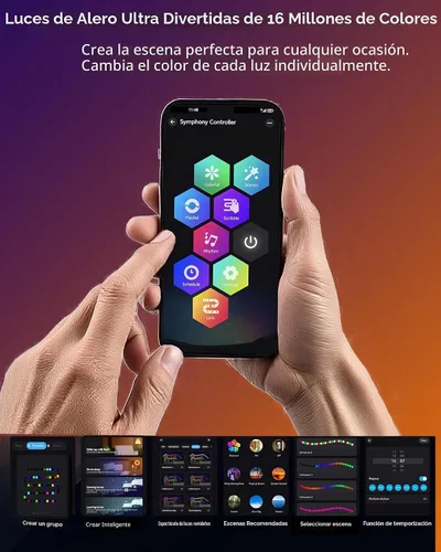 Vista 6 de Guirnalda de luces permanentes para exteriores, 50 pies RGBW+IC Smart LED aleros luces impermeables IP67, aplicación y control remoto, iluminación