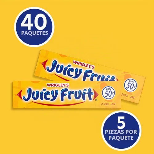 Vista 4 de JUICY FRUIT Gum WRIGLEY'S - Goma de mascar a granel, 5 barras (paquete de 40)