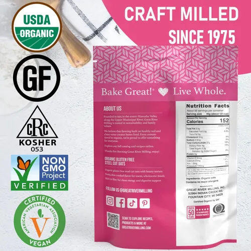 Vista 9 de Great River Milling Avena orgánica cortada de acero Grano entero, sin OMG, Kosher abundante saludable Textura y sabor ricos Perfecto
