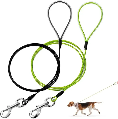 Vista 14 de Correa para perro a prueba de masticación Mi Metty, correa de cable metálico de 6 pies, correa resistente hecha de cuerda de alambre recubierta