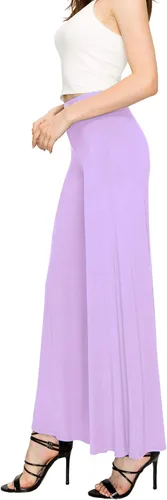 Vista 147 de Made By Johnny Pantalones palazzo elásticos de pierna ancha para mujer, lisos, casuales, cómodos