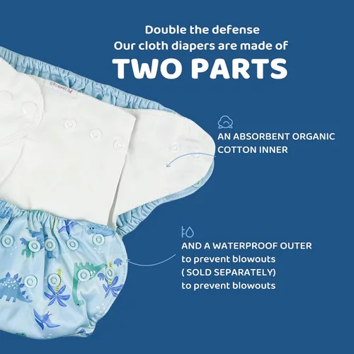 Vista 2 de BISENKID Pañal interior de tela de algodón orgánico, súper absorbente y cómodo, se utiliza con una cubierta de pañal de tela impermeable que se