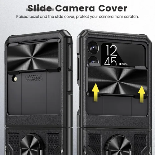 Vista 2 de Caka Funda para Samsung Galaxy Z Flip 3 con soporte, funda para cámara y protección de bisagra con soporte de anillo giratorio de 360° integrado