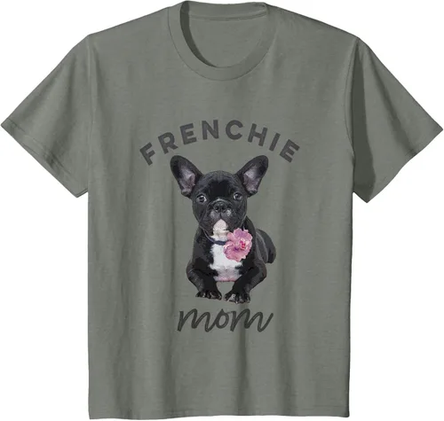 Vista 74 de Camiseta Bulldog Francés para Mujer, Frenchie Mom, Flor, Negro, S