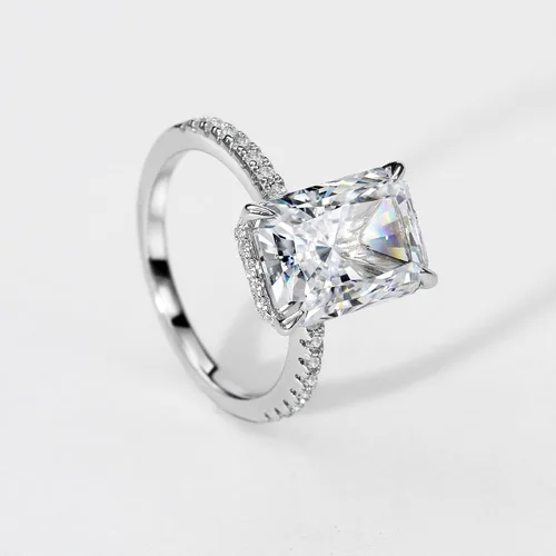 Vista 7 de Michooyel Anillo de compromiso de mujer de corte radiante de 4.0 quilates, anillo de boda de diamantes simulados, anillo de promesa, anillo de boda