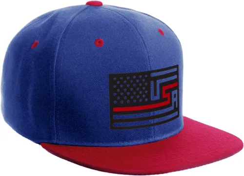 Vista 12 de I&W Hatgear Bandera de Rediseño de Estados Unidos Delgada Azul Línea Roja Soporte American Servicemen Sombrero El Snapback Línea Azul Delgada