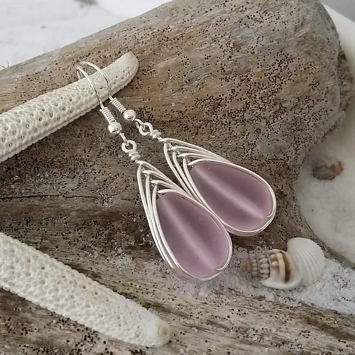 Vista 12 de Yinahawaii Handmade Sea Glass Earrings, Hawaiian Jewelry, Wire Braided Earrings Teardrop Earrings, Beach Jewelry Sea Glass Jewelry For Women Cobalt