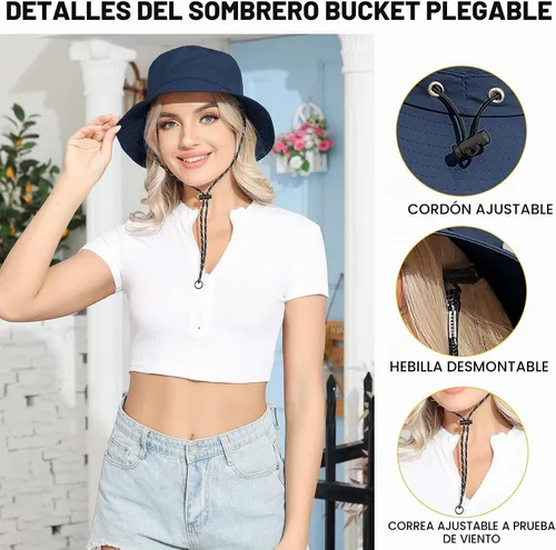 Vista 6 de Packable Bucket Hat for Women Waterproof UV Protection Sun Hat Azul marino
