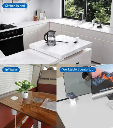 Vista 6 de ANNQUAN Receptáculo Emergente de Encimera de 3" con 4 Puertos USB Cargador Inalámbrico de 15W, Entrega de Energía Máxima de 20W Receptáculo Blanco