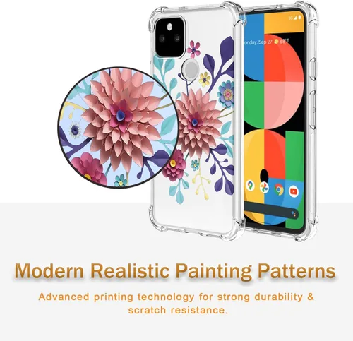 Vista 6 de Funda para Google 5A 5G Pixel 5A 5G con patrón de flores transparentes, TPU suave y ligero, a prueba de golpes, funda protectora para Google Pixel