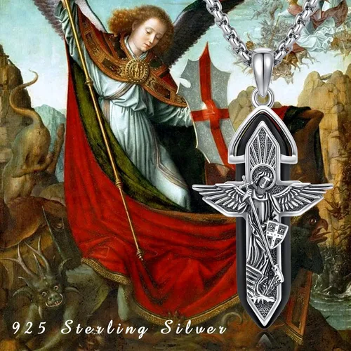 Vista 2 de Brisskaari Collar de San Miguel para hombres y mujeres, plata de ley 925, arcángel católico, colgante de amuleto de San Patricio, regalo de joyería