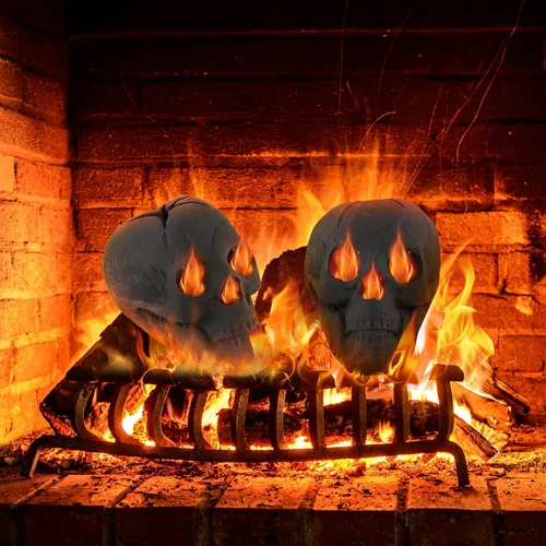 Vista 3 de Tangkula Calavera de cerámica para Halloween, calaveras humanas a prueba de fuego, reutilizables, con forma de calavera, decoración de Halloween