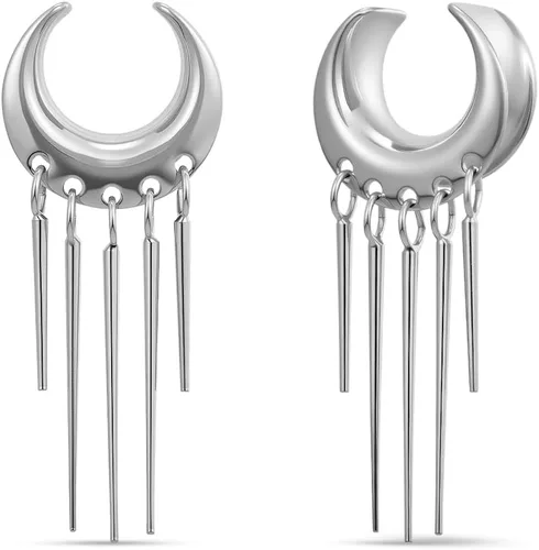 Vista 10 de ERKUOO 2 túneles ocultistas góticos barrocos de oreja de 2G a 1 pulgada de corazón, llama, media luna, espiral, dilatadores, joyería de piercing