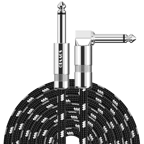 Vista 8 de Cable de Guitarra de 6 Pies Cable de Instrumento para Guitarra Eléctrica y Bajo, Teclado - Cable AMP de Ángulo Recto de 1/4 Pulgada, Negro
