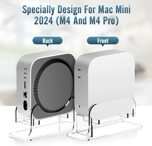 Vista 2 de Likesing Soporte de escritorio vertical de acrílico transparente para Mac mini M4/M4 Pro 2024, soporte para Mac mini M4 con ranura de almacenamiento
