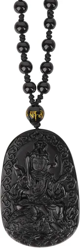 Vista 12 de Obsidian Guardian Buddha Amulet - Zodiac Feng Shui Necklace, symbolizing wisdom and wealth