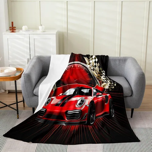 Vista 15 de Erosebridal Manta roja de coche de carreras para niños y adolescentes, manta fresca de coche de carreras de 40 x 50 pulgadas, manta de forro polar