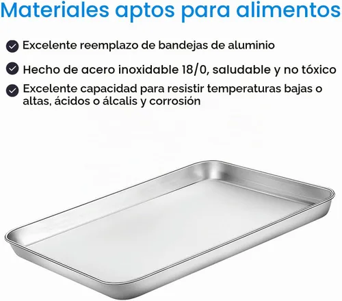 Vista 2 de 5 bandejas para hornear, bandeja para hornear de acero inoxidable, tamaño rectangular, 9 x 7 x 1 pulgada, saludables y no tóxicas, libres de óxido