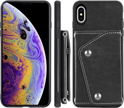 Vista 7 de Asuwish Funda para iPhone X 10 con protector de pantalla de vidrio templado y soporte para tarjeta de crédito con correa cruzada, accesorios