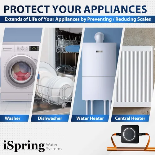 Vista 3 de iSpring ED2000S - Desincrustante para toda la casa, acondicionador de agua dura electrónico alternativo sin sal, diseño de luz LED de respiración