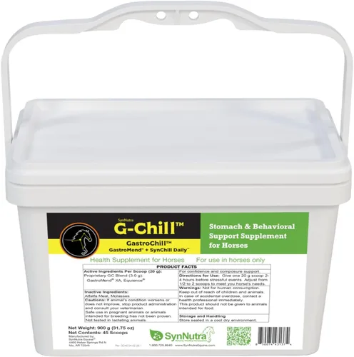 Vista 8 de G-Chill Soporte digestivo y composure para caballos – Combinación de GastroMend + SynNutra SynChill – 30 dosis – Apoya la integridad del estómago