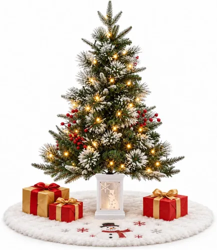 Vista 15 de Árbol de Navidad artificial preiluminado de 3 pies con luces, con base de copo de nieve, 78 luces LED, funciona con pilas, temporizador, fácil