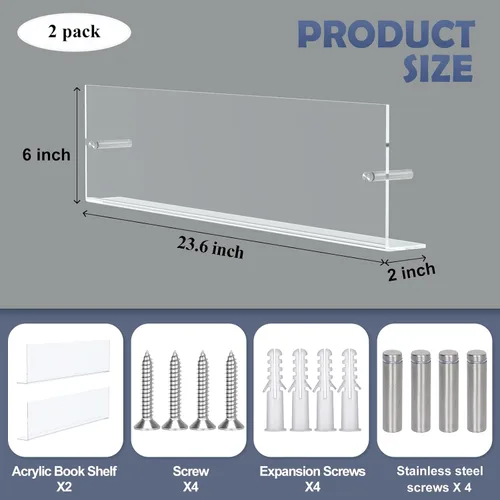 Vista 2 de DuvinDD Paquete de 2 soportes acrílicos para revistas, soporte para folletos, soporte de pared de 24 pulgadas, estante colgante transparente
