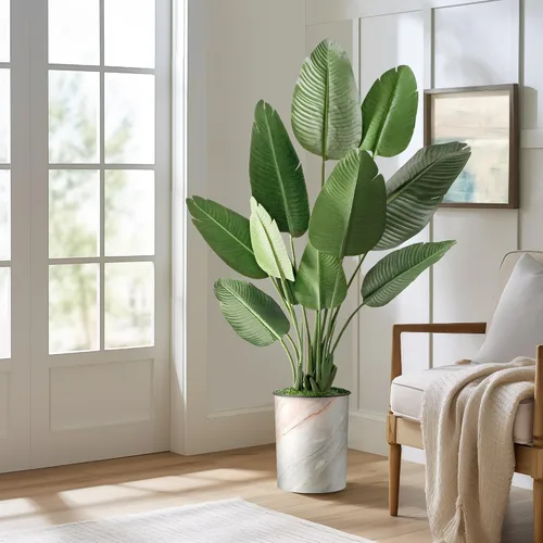 Vista 24 de SIGNWIN - Árbol artificial en moderna maceta con efecto de granito, ave del paraíso artificial de seda para decoración del hogar en interiores