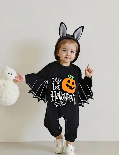 Vista 44 de AGQT Disfraz de murciélago de Halloween para bebé, niño y niña, 2 piezas, talla de 0 a 24 meses