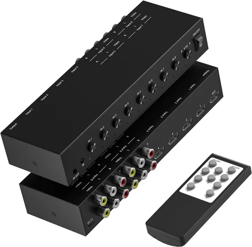Vista 11 de Interruptor HDMI/AV 5 en 1, convertidor 4K-HD MI+1AV a HDMI, compatible con HDR y HDCP 2.2 y 3D completo con control remoto IR compatible