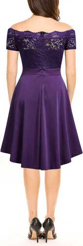 Vista 2 de FORTRIC Vestido de noche de encaje para mujer casual boda invitada de novia fiesta