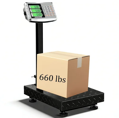 Vista 7 de Báscula de plataforma industrial de 660 libras con barandilla extraíble Balanza digital de piso para pesaje de equipaje, postal, envío y correo