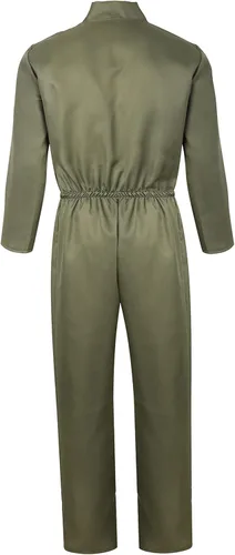 Vista 3 de Disfraz de hombre para adultos, traje de vuelo para hombre, traje de piloto, disfraz espacial, overol verde, forro polar verde con licencia