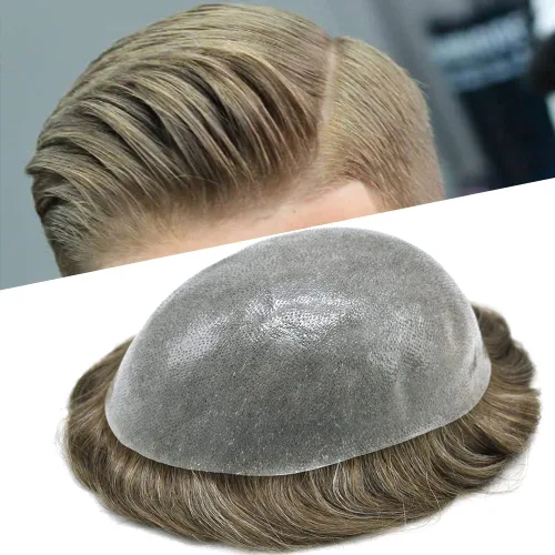 Vista 20 de PU Toupee para hombres pieza de pelo real sistema de reemplazo de cabello humano para hombres Toupee pieza de pelo para hombres piel polivinílica