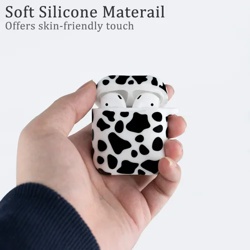 Vista 5 de LitoDream - Funda de silicona suave y flexible con llavero para Apple AirPods 2 y 1, ideal para niñas (vaca)