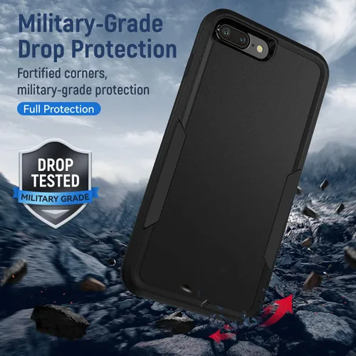 Vista 3 de Funda para iPhone 7/8 Plus, con protector de pantalla HD, [probada contra caídas de grado militar], resistente, resistente, a prueba de golpes, Negro