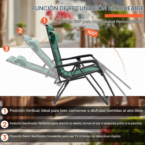 Vista 4 de Sillón de gravedad cero de gran tamaño, silla plegable reclinable para Negro y Verde