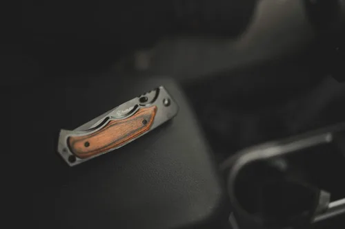 Vista 4 de Smith & Wesson 8.5in S.S. Folding Knife with 3.7in Drop Point Blade and S.S. and Real Wood Insert Handle for Outdoor