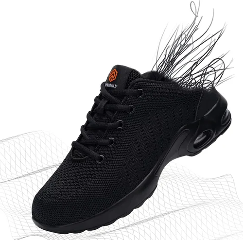 Vista 3 de FENLERN - Zapatos con punta de acero para mujer, tenis de seguridad ligeros con amortiguación de aire, zapatos de trabajo resistentes, fáciles