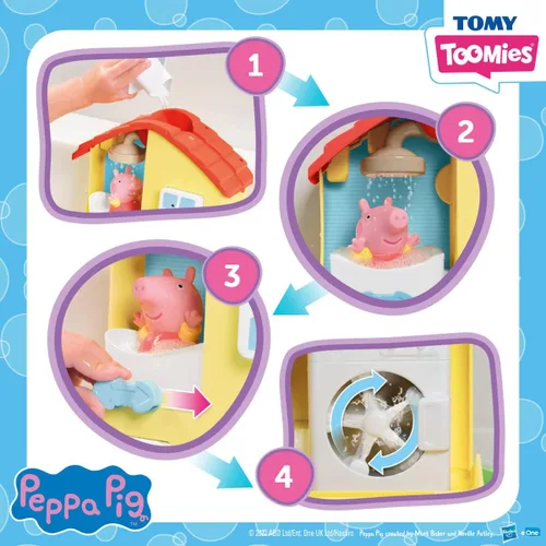 Vista 4 de TOMY Toomies Peppa Pig House Set de Juguetes de Baño – Centro de Actividades para Bañera de Niños Pequeños con Ventosa – Juguetes de Baño para Bebés