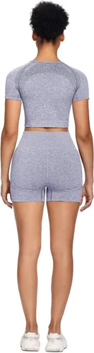 Vista 6 de Sytiz Conjunto de 2 piezas de yoga sin costuras para mujer pantalones cortos de gimnasio y camiseta corta de manga corta