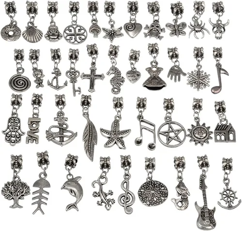 Vista 10 de RUBYCA Conectores tibetanos de color plateado con colgante para pulsera de abalorios