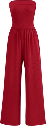 Vista 9 de PRETTYGARDEN Overol de tubo para mujer, elegante, casual, hombros descubiertos, pierna ancha, overol de una pieza, trajes de verano para vacaciones