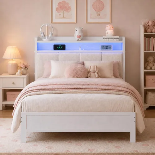 Vista 15 de IMMERSTABLE - Base de cama individual con cabecero de almacenamiento, marco de cama de plataforma metálico individual con luces LED y estación