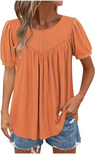 Vista 19 de Blusas para mujer, elegantes, casuales, de verano, de manga corta, plisadas, holgadas, suaves, cómodas, de moda a01 blanco