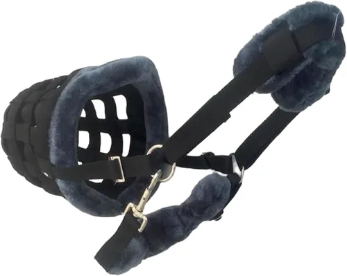 Vista 6 de Horse Grazing Muzzle Halter, Mink Fleece Padded, Multiple Sizes, Breathable (Black, Cob)